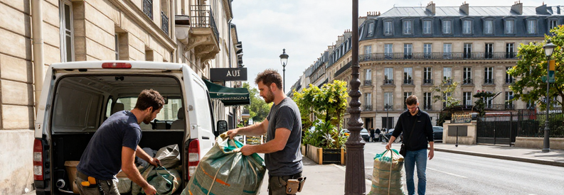 Contraintes Acces Jardinier Paris 16 Jardinier transportant matériel dans immeuble haussmannien parisien, contraintes accès et stationnement urbain
