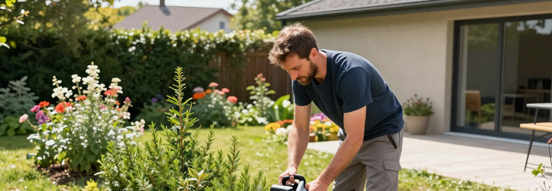 Entretien Jardin Regulier Hauts De Seine 92 Jardinier professionnel assurant entretien régulier jardin résidentiel Hauts-de-Seine avec taille haie