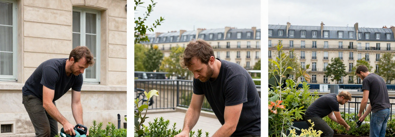 Espaces Verts Typologie Paris 15eme Jardinier professionnel intervenant sur trois types espaces verts typiques Paris 15ème arrondissement