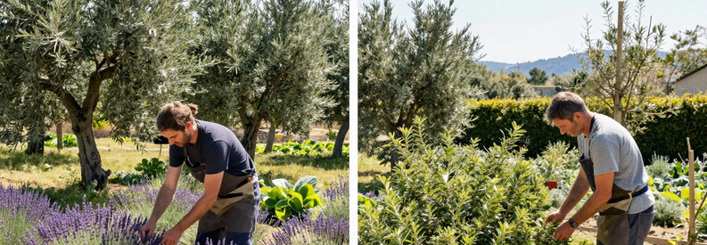 Jardinier Ardèche Climat Sud Nord Saisonnier Jardinier professionnel adaptant ses techniques aux deux climats distincts de l'Ardèche : garrigue méditerranéenne au sud et végétation tempérée au nord.