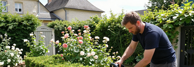 Jardinier Intervention Domicile Val De Marne 94 Jardinier professionnel entretenant haie dans jardin pavillonnaire typique du Val-de-Marne