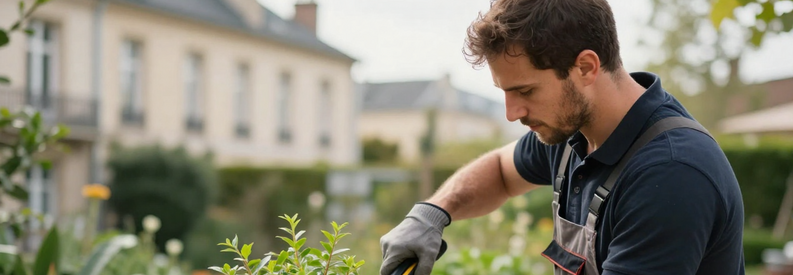 Jardinier Lyon 2 Terrasse Urbaine Jardinier professionnel entretenant une terrasse urbaine dans le 2ème arrondissement de Lyon, arbustes en pot et immeuble haussmannien.