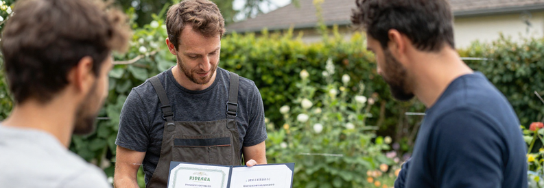 Selection Jardinier Qualifie Rhone Alpes Client vérifiant qualifications et certificats jardinier professionnel région Auvergne-Rhône-Alpes avant engagement