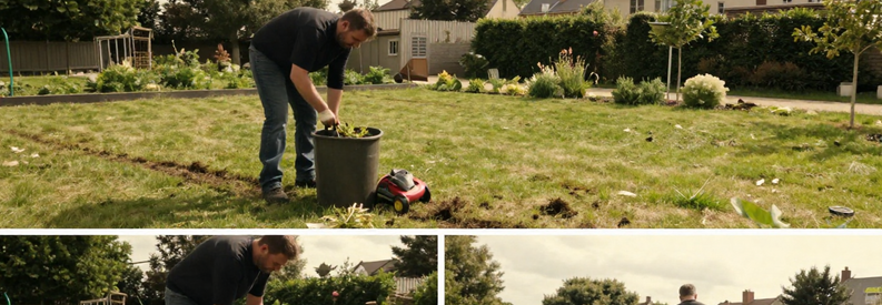 Tonte Pelouse Lyon Budget Entretien Jardinier tondeuse à gazon en action à Lyon, montrant les étapes tonte pelouse 100m² et évacuation déchets verts