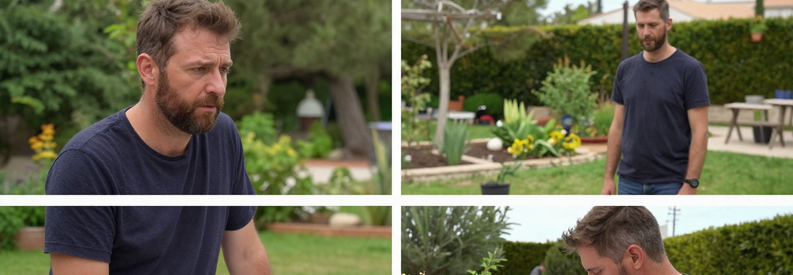 Comparaison Offres Jardiniers Antibes Triptyque : client hésitant seul | client comparant trois devis professionnels | jardinier qualifié travaillant avec client satisfait